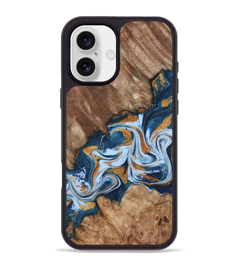 iPhone 16 Plus Wood Phone Case - Arlene (Teal & Gold, 801643)