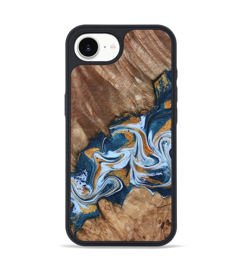 iPhone 16e Wood Phone Case - Arlene (Teal & Gold, 801643)