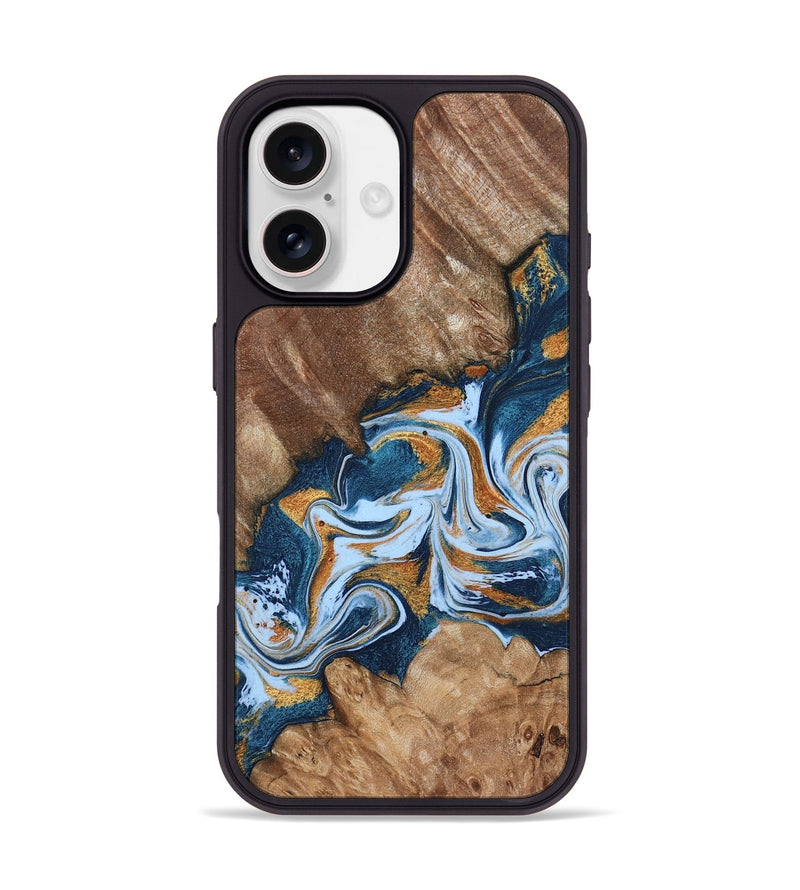 iPhone 17 Wood Phone Case - Arlene (Teal & Gold, 801643)