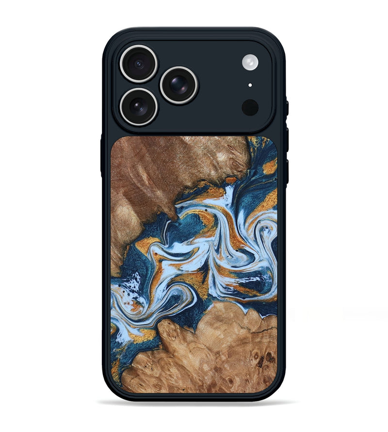 iPhone 17 Pro Max Wood Phone Case - Arlene (Teal & Gold, 801643)