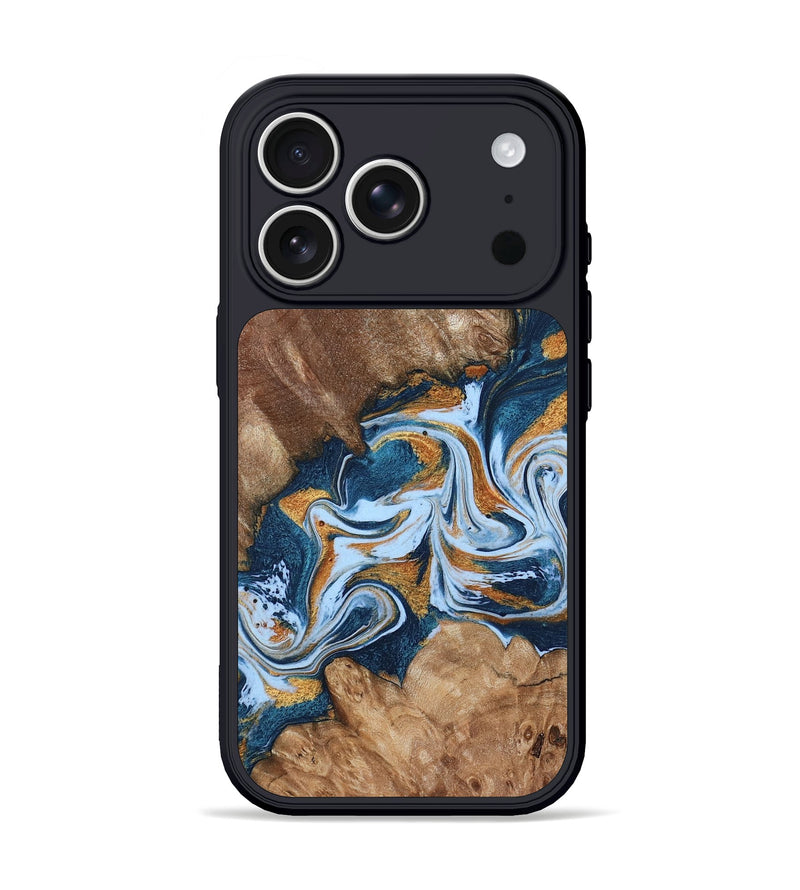 iPhone 17 Pro Wood Phone Case - Arlene (Teal & Gold, 801643)