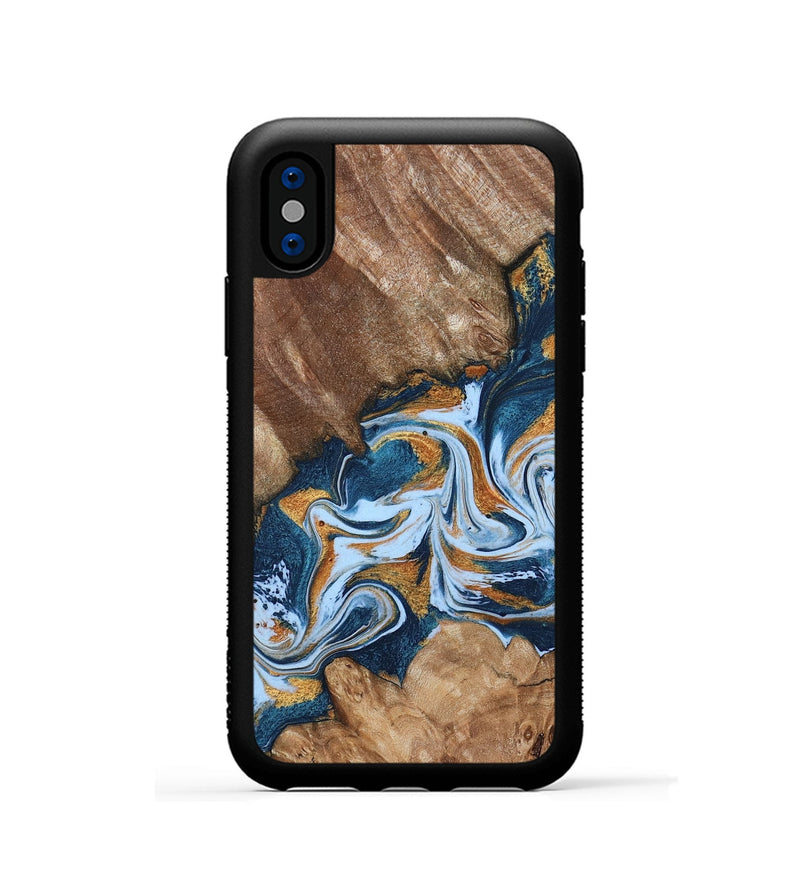 iPhone Xs Wood Phone Case - Arlene (Teal & Gold, 801643)