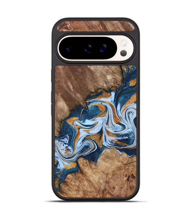 Pixel 9 Wood Phone Case - Arlene (Teal & Gold, 801643)