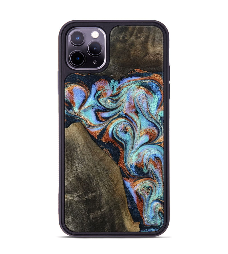 iPhone 11 Pro Max Wood Phone Case - Wylder (Teal & Gold, 801644)