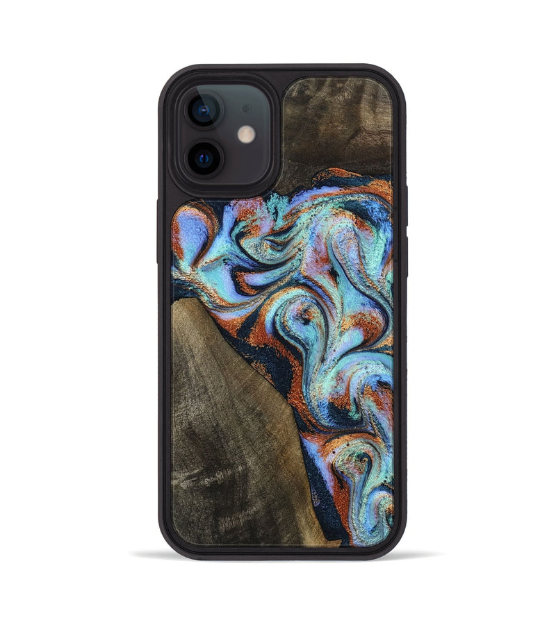 iPhone 12 Wood Phone Case - Wylder (Teal & Gold, 801644)