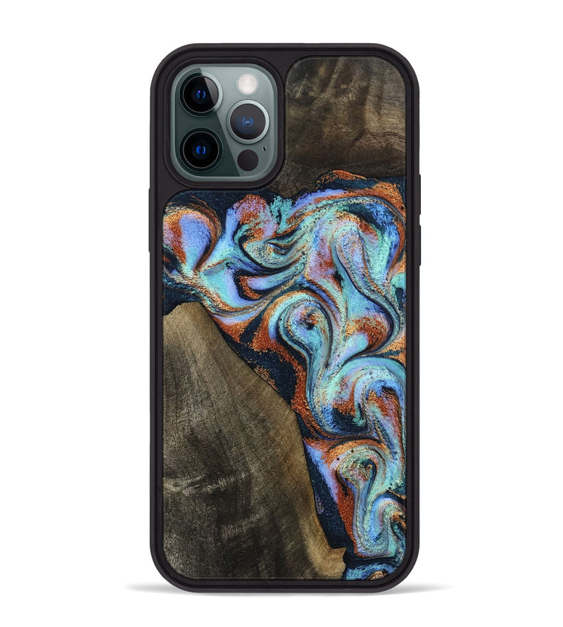 iPhone 12 Pro Max Wood Phone Case - Wylder (Teal & Gold, 801644)