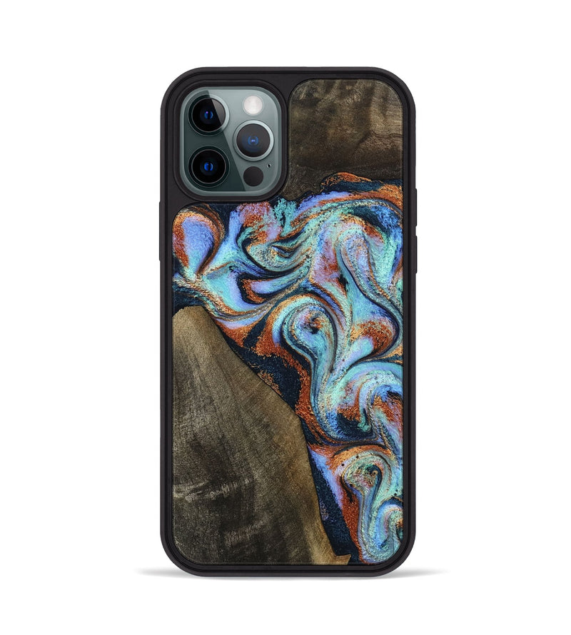 iPhone 12 Pro Wood Phone Case - Wylder (Teal & Gold, 801644)