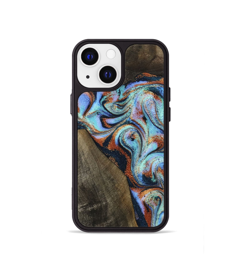 iPhone 13 mini Wood Phone Case - Wylder (Teal & Gold, 801644)