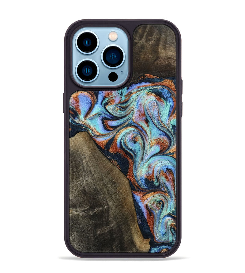 iPhone 14 Pro Max Wood Phone Case - Wylder (Teal & Gold, 801644)