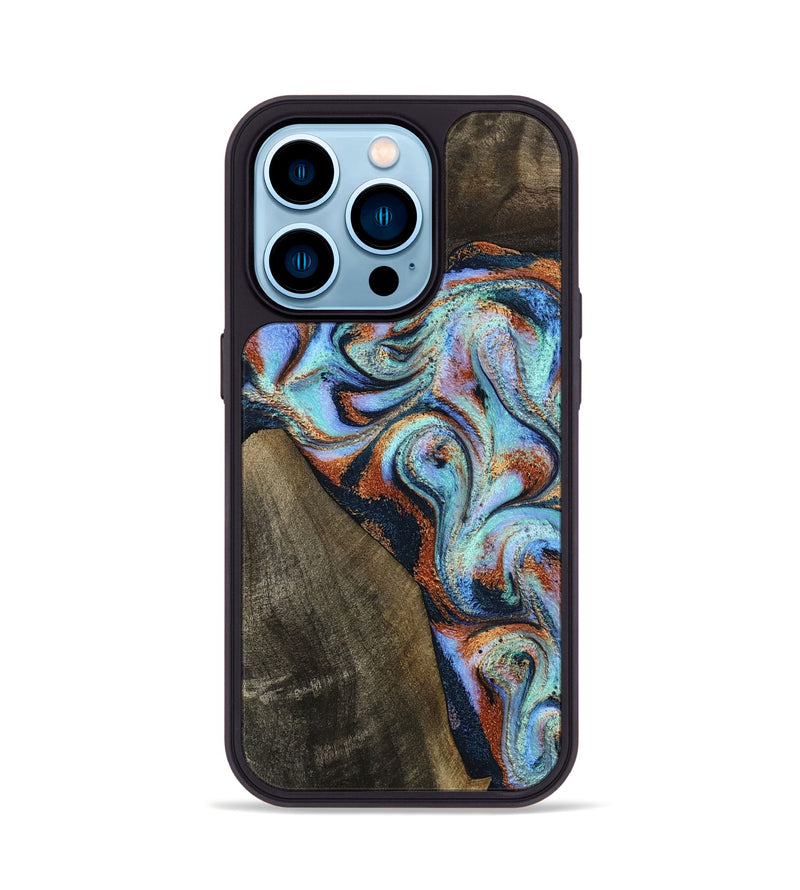 iPhone 14 Pro Wood Phone Case - Wylder (Teal & Gold, 801644)