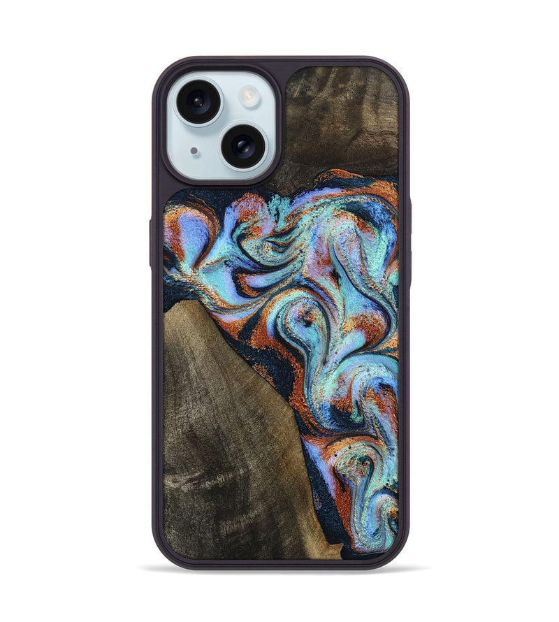 iPhone 15 Wood Phone Case - Wylder (Teal & Gold, 801644)