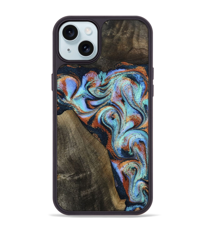 iPhone 15 Plus Wood Phone Case - Wylder (Teal & Gold, 801644)
