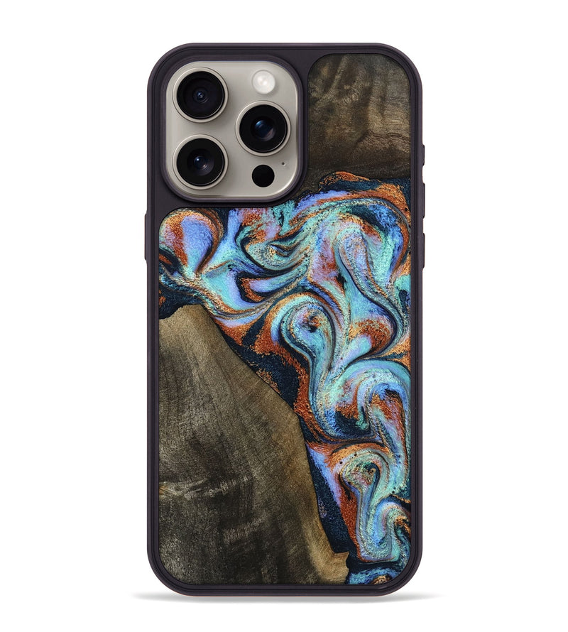 iPhone 15 Pro Max Wood Phone Case - Wylder (Teal & Gold, 801644)