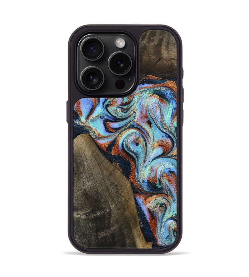 iPhone 15 Pro Wood Phone Case - Wylder (Teal & Gold, 801644)