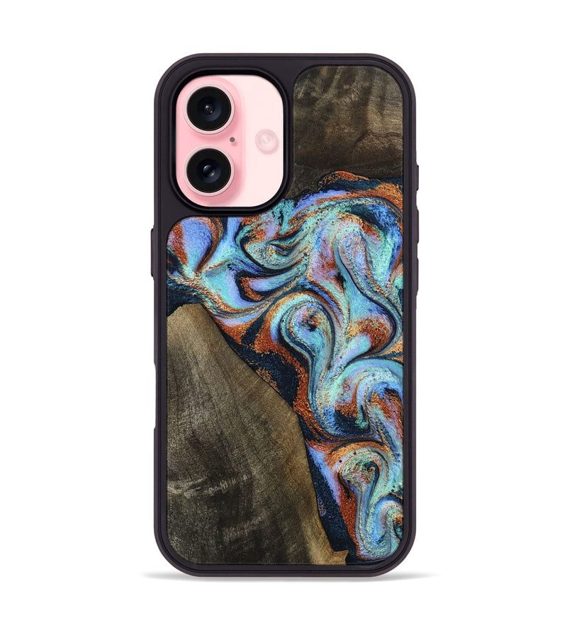 iPhone 16 Wood Phone Case - Wylder (Teal & Gold, 801644)