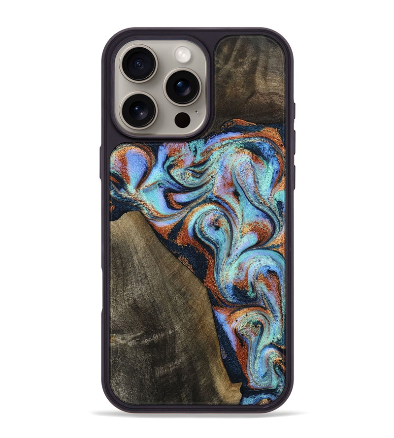 iPhone 16 Pro Max Wood Phone Case - Wylder (Teal & Gold, 801644)