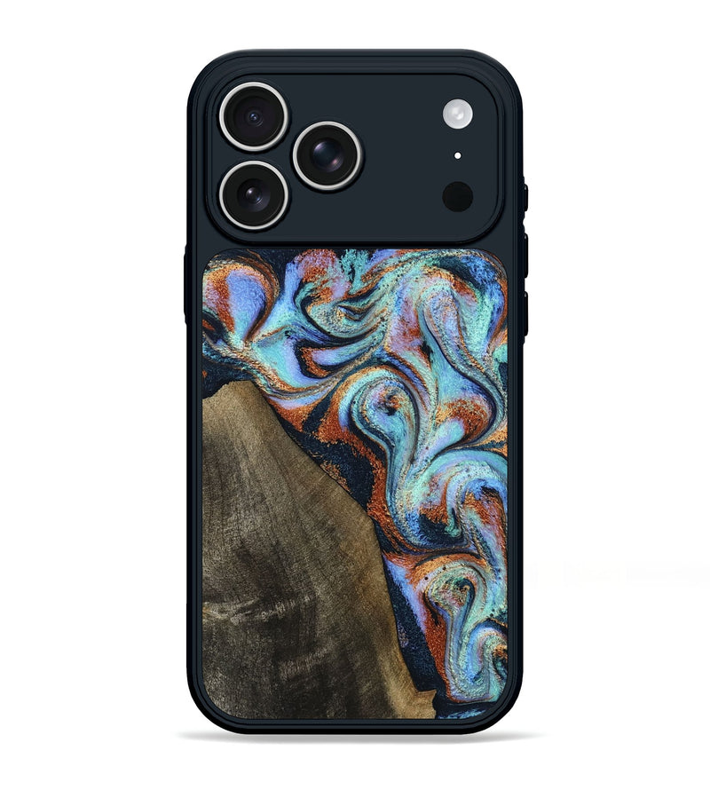 iPhone 17 Pro Max Wood Phone Case - Wylder (Teal & Gold, 801644)