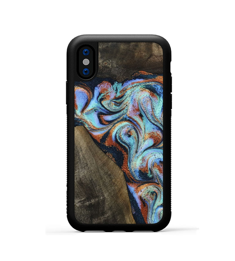 iPhone Xs Wood Phone Case - Wylder (Teal & Gold, 801644)