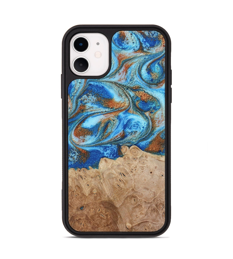 iPhone 11 Wood Phone Case - Benson (Teal & Gold, 801645)