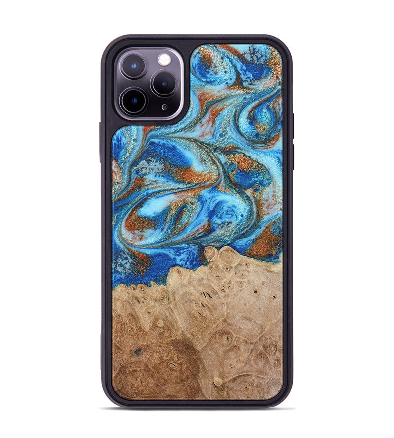 iPhone 11 Pro Max Wood Phone Case - Benson (Teal & Gold, 801645)