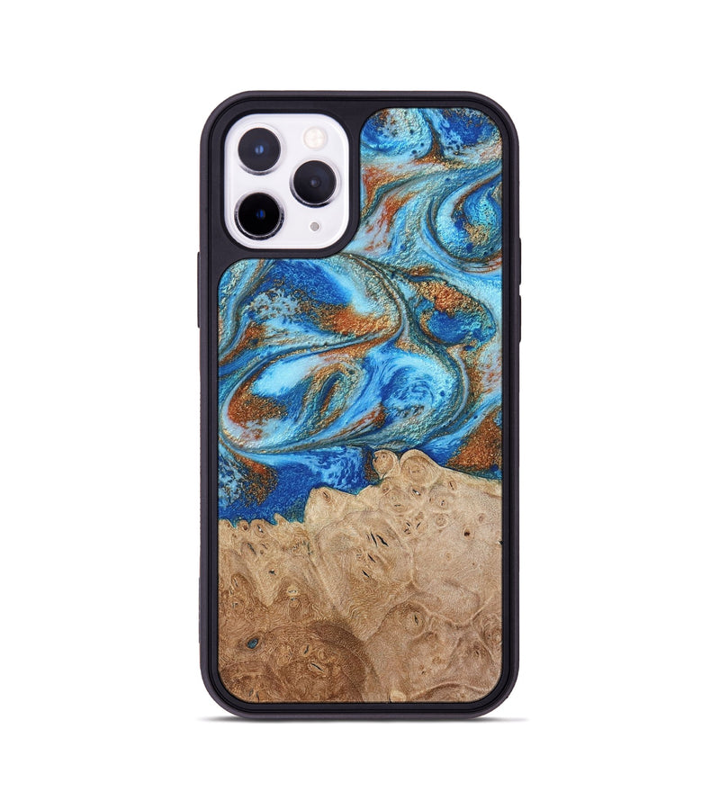 iPhone 11 Pro Wood Phone Case - Benson (Teal & Gold, 801645)