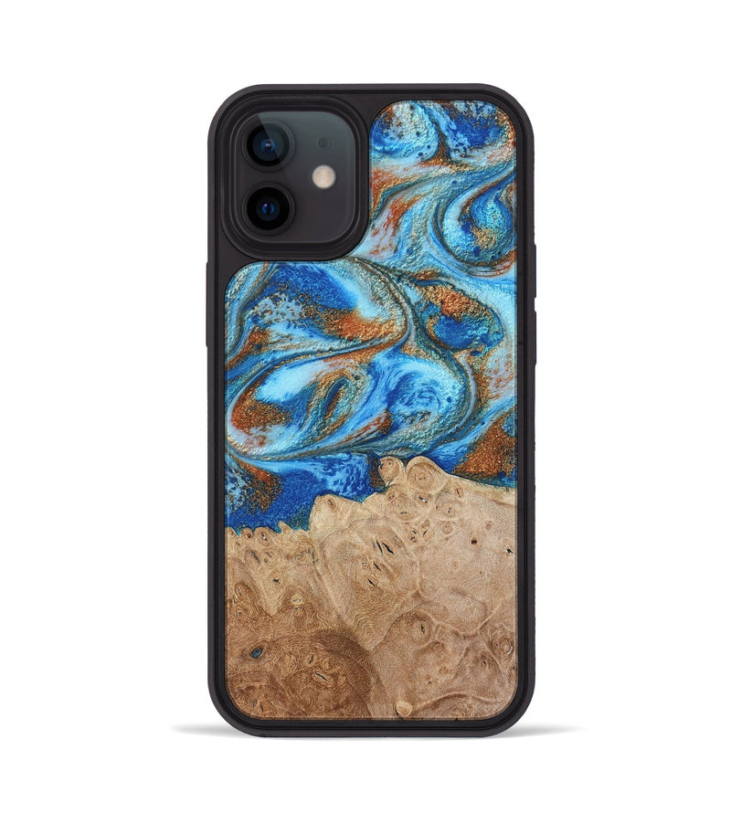 iPhone 12 Wood Phone Case - Benson (Teal & Gold, 801645)