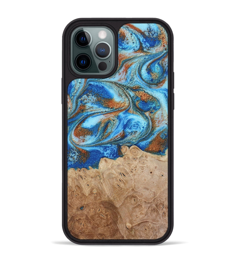 iPhone 12 Pro Max Wood Phone Case - Benson (Teal & Gold, 801645)