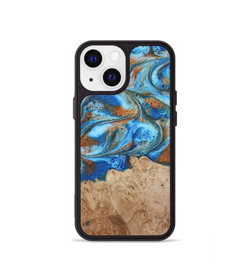 iPhone 13 mini Wood Phone Case - Benson (Teal & Gold, 801645)