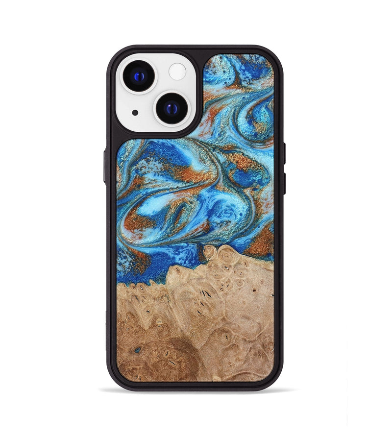 iPhone 13 Wood Phone Case - Benson (Teal & Gold, 801645)