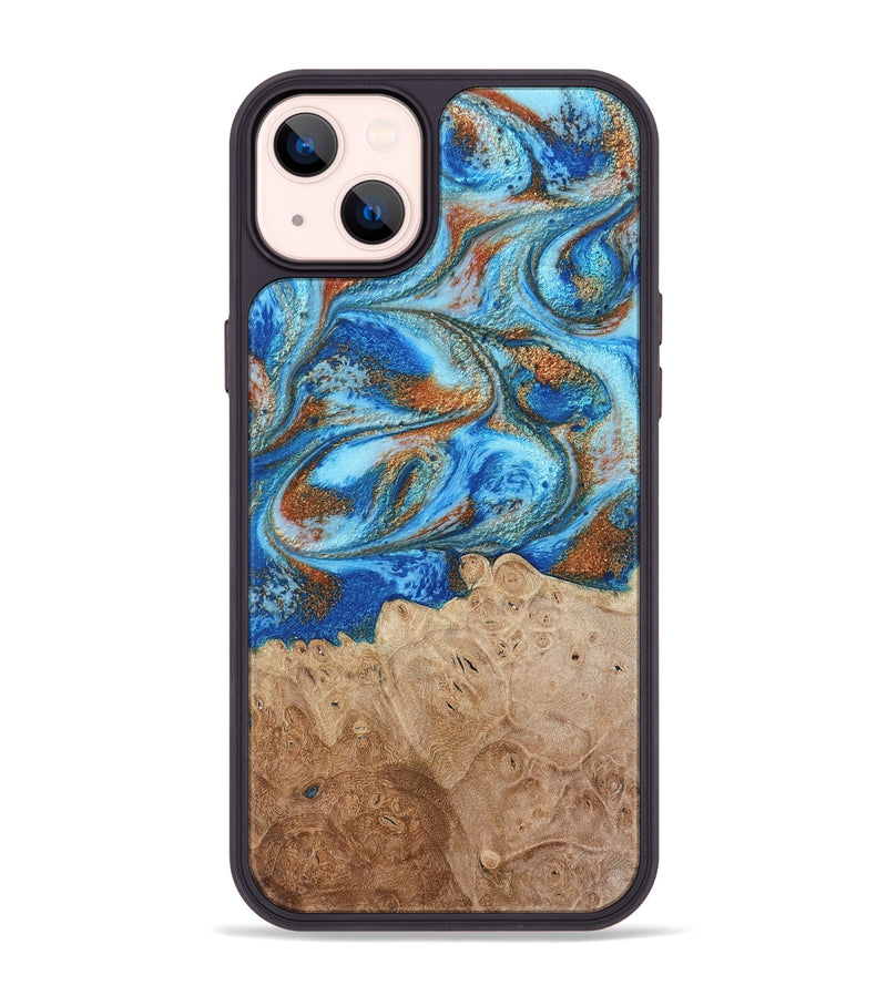 iPhone 14 Plus Wood Phone Case - Benson (Teal & Gold, 801645)