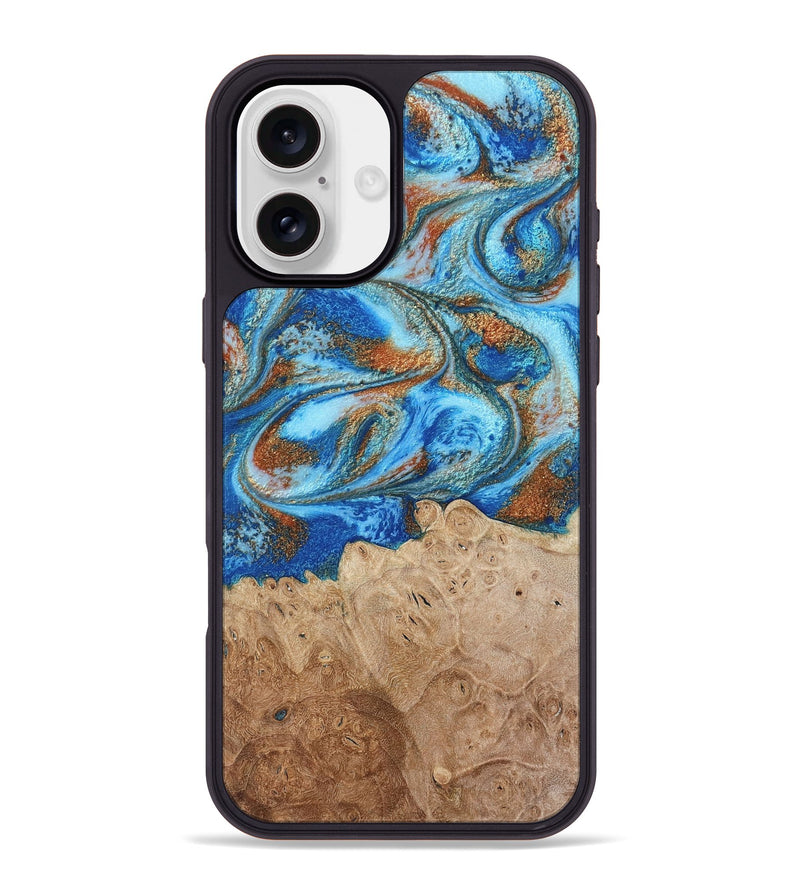iPhone 16 Plus Wood Phone Case - Benson (Teal & Gold, 801645)