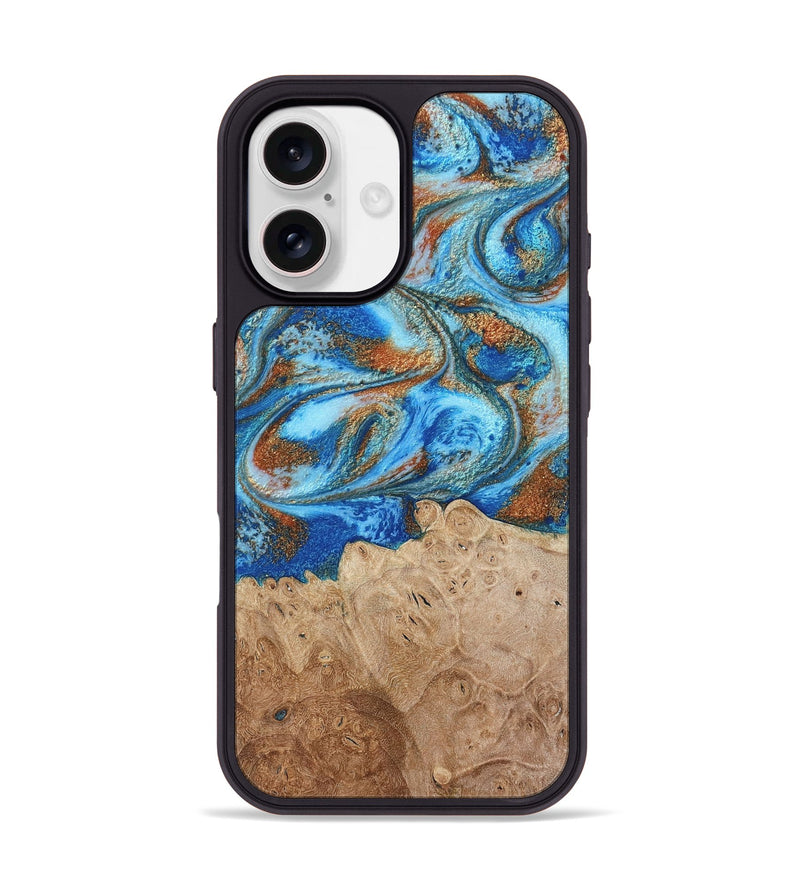 iPhone 17 Wood Phone Case - Benson (Teal & Gold, 801645)