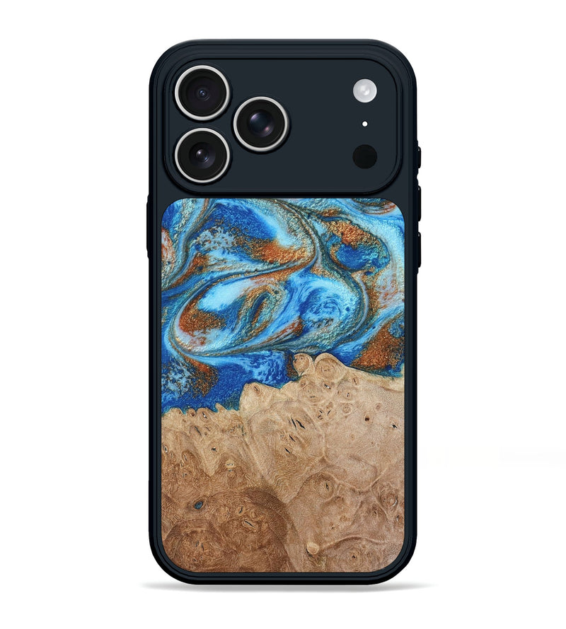 iPhone 17 Pro Max Wood Phone Case - Benson (Teal & Gold, 801645)
