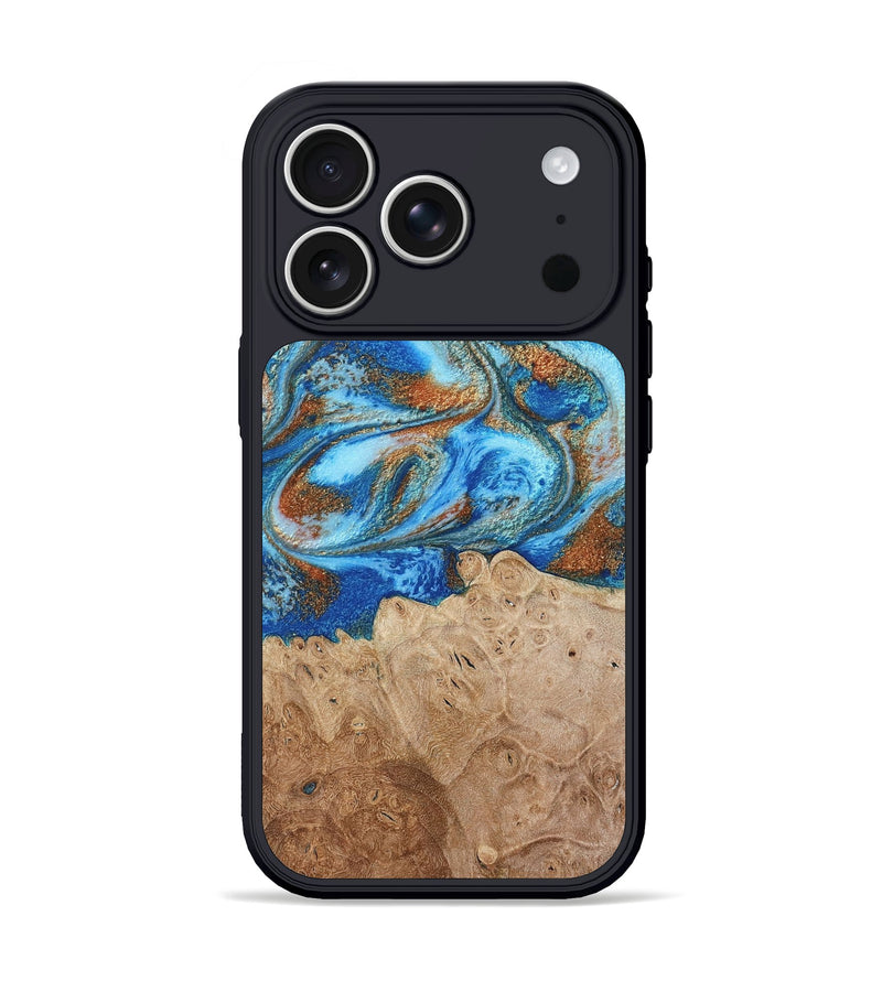 iPhone 17 Pro Wood Phone Case - Benson (Teal & Gold, 801645)