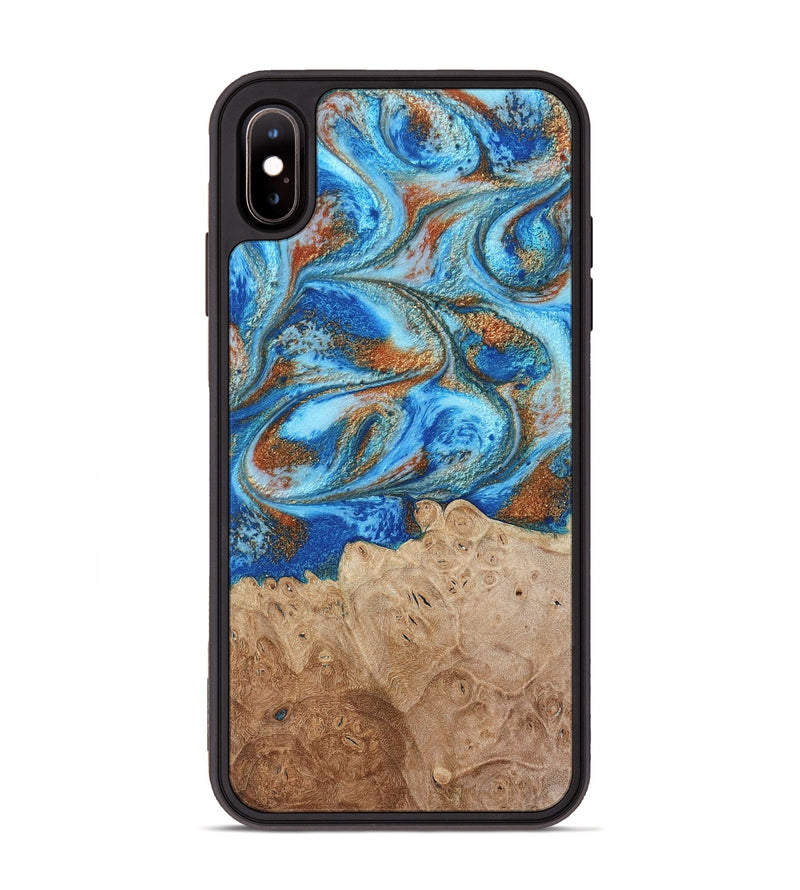 iPhone Xs Max Wood Phone Case - Benson (Teal & Gold, 801645)