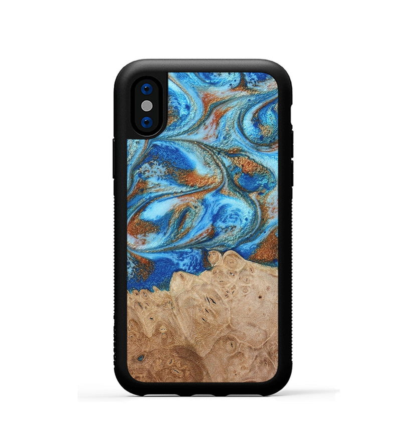 iPhone Xs Wood Phone Case - Benson (Teal & Gold, 801645)