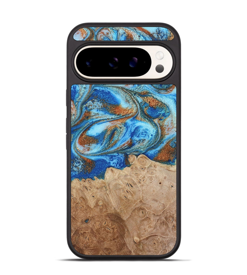 Pixel 9 Pro Wood Phone Case - Benson (Teal & Gold, 801645)