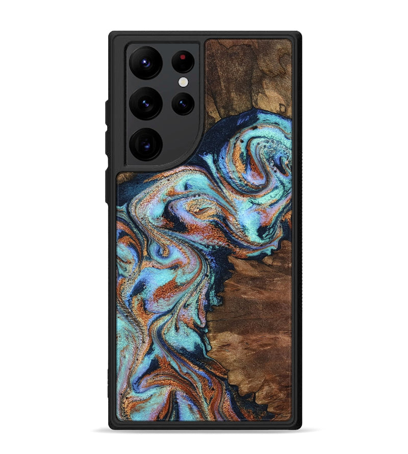 Galaxy S22 Ultra Wood Phone Case - Claire (Teal & Gold, 801646)