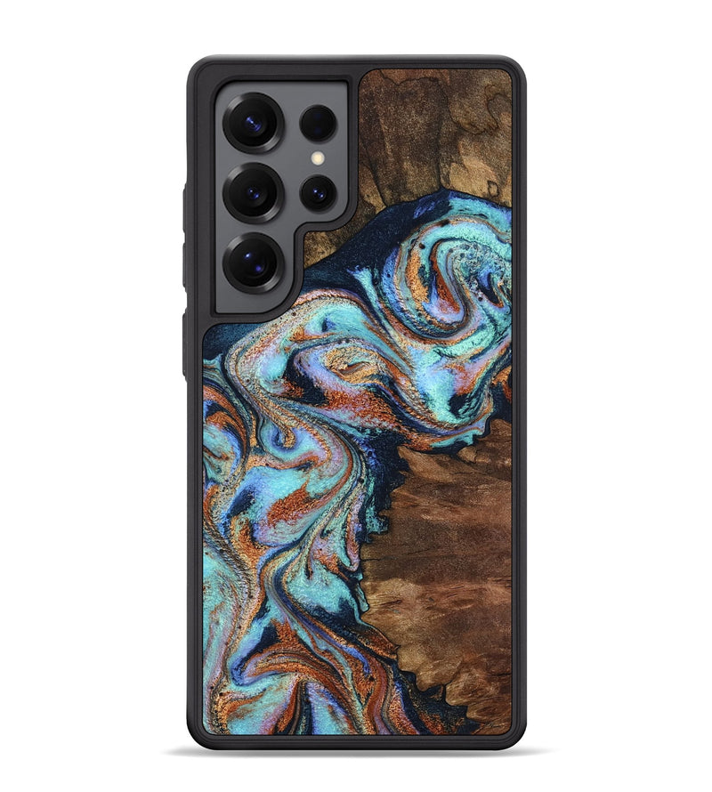 Galaxy S25 Ultra Wood Phone Case - Claire (Teal & Gold, 801646)