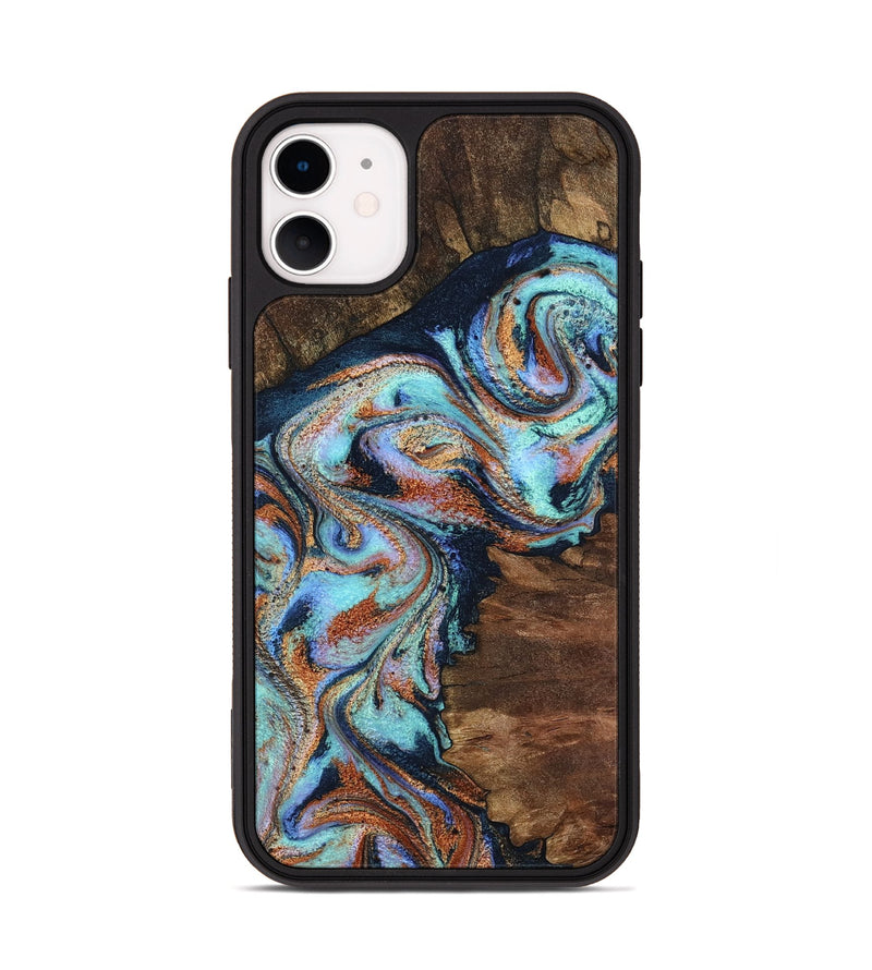 iPhone 11 Wood Phone Case - Claire (Teal & Gold, 801646)