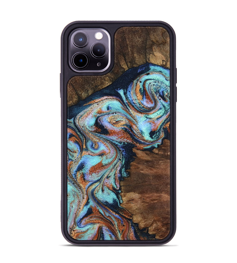 iPhone 11 Pro Max Wood Phone Case - Claire (Teal & Gold, 801646)