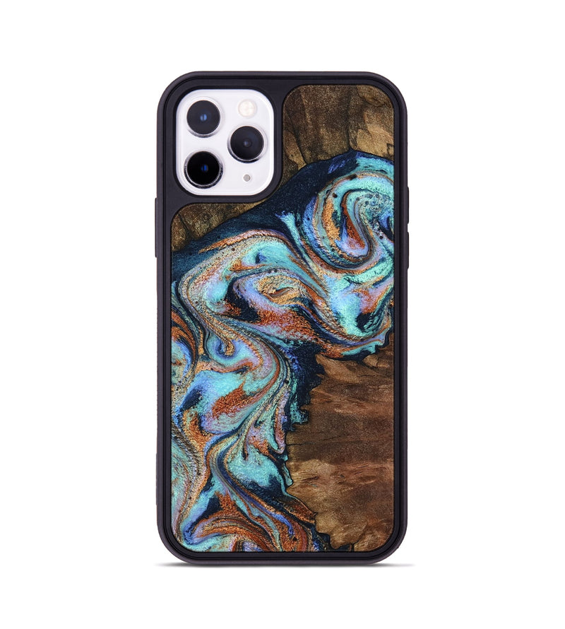 iPhone 11 Pro Wood Phone Case - Claire (Teal & Gold, 801646)
