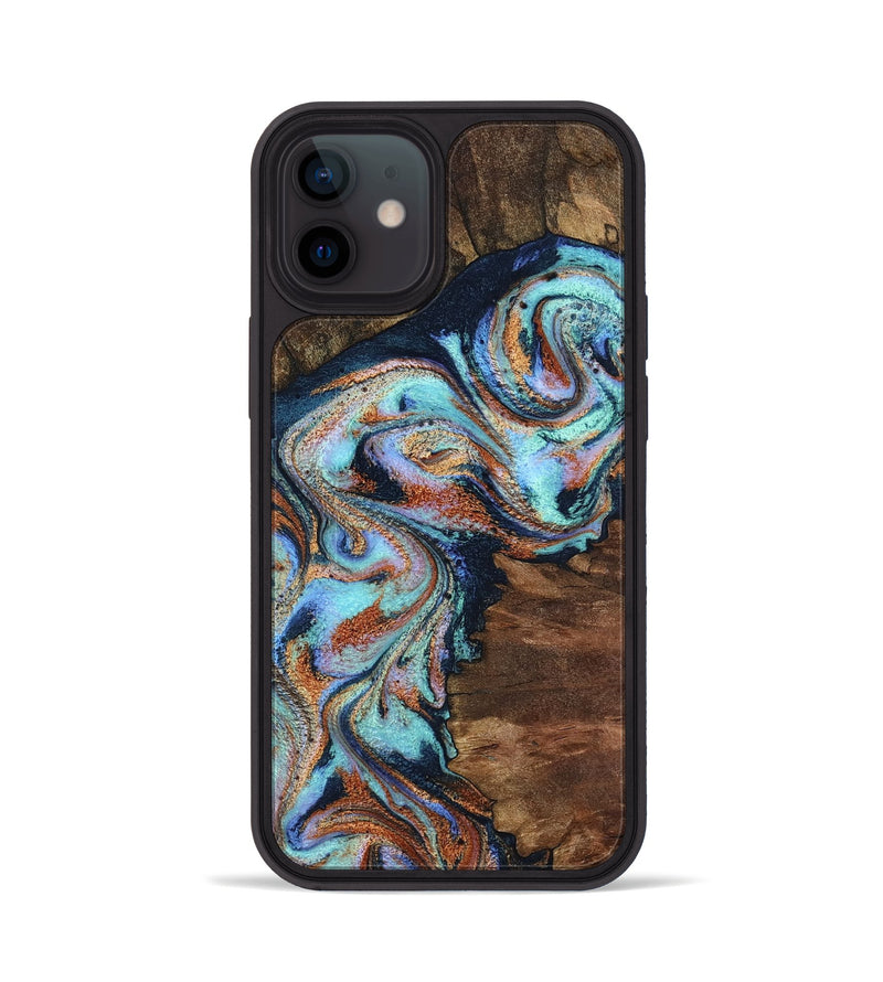 iPhone 12 Wood Phone Case - Claire (Teal & Gold, 801646)