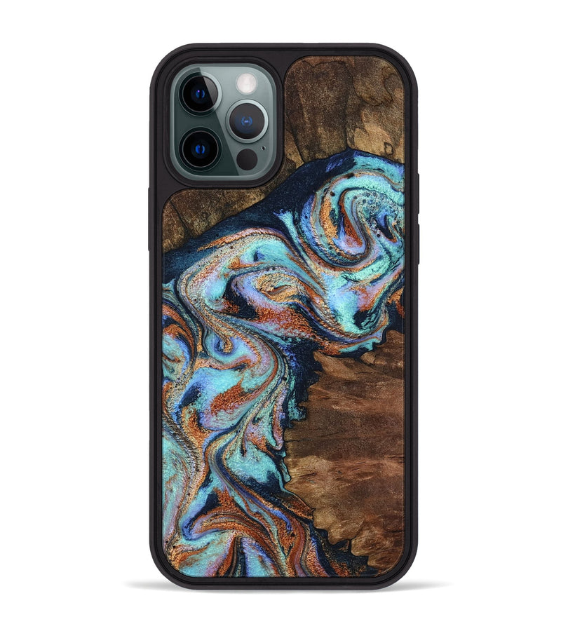 iPhone 12 Pro Max Wood Phone Case - Claire (Teal & Gold, 801646)