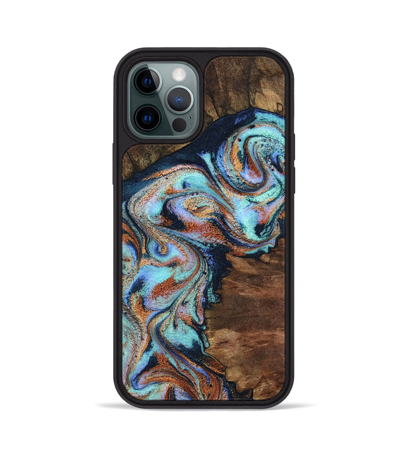 iPhone 12 Pro Wood Phone Case - Claire (Teal & Gold, 801646)