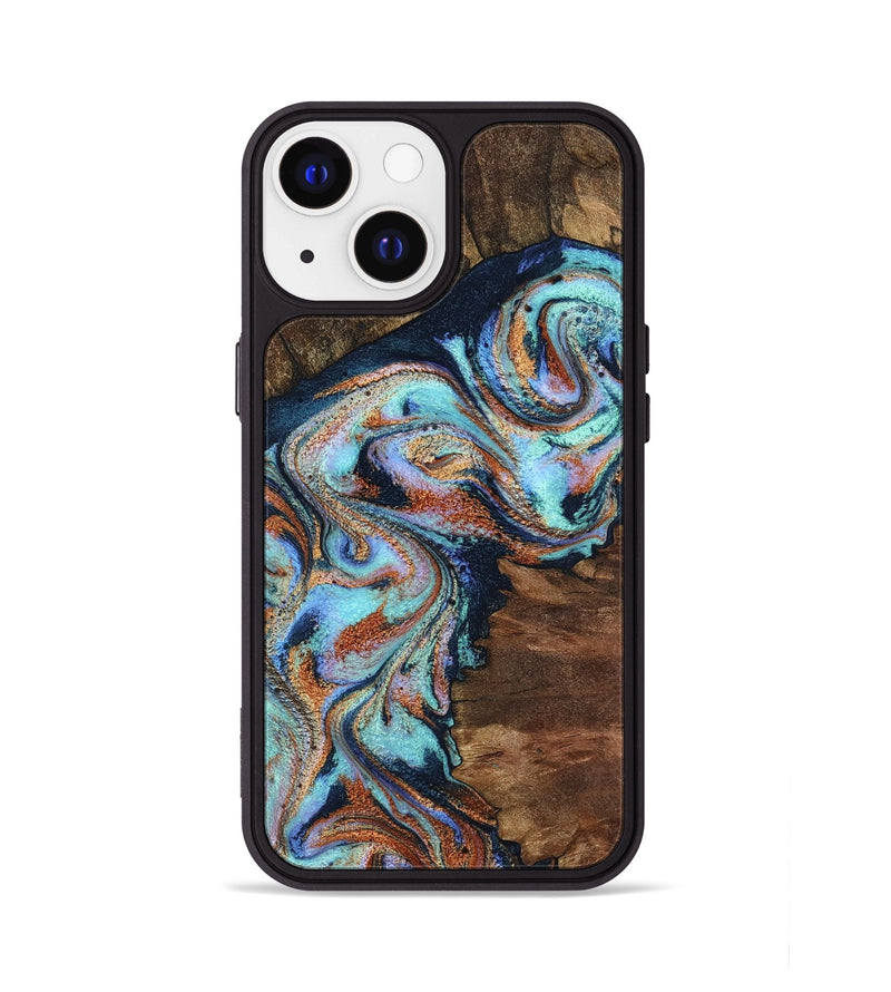 iPhone 13 Wood Phone Case - Claire (Teal & Gold, 801646)