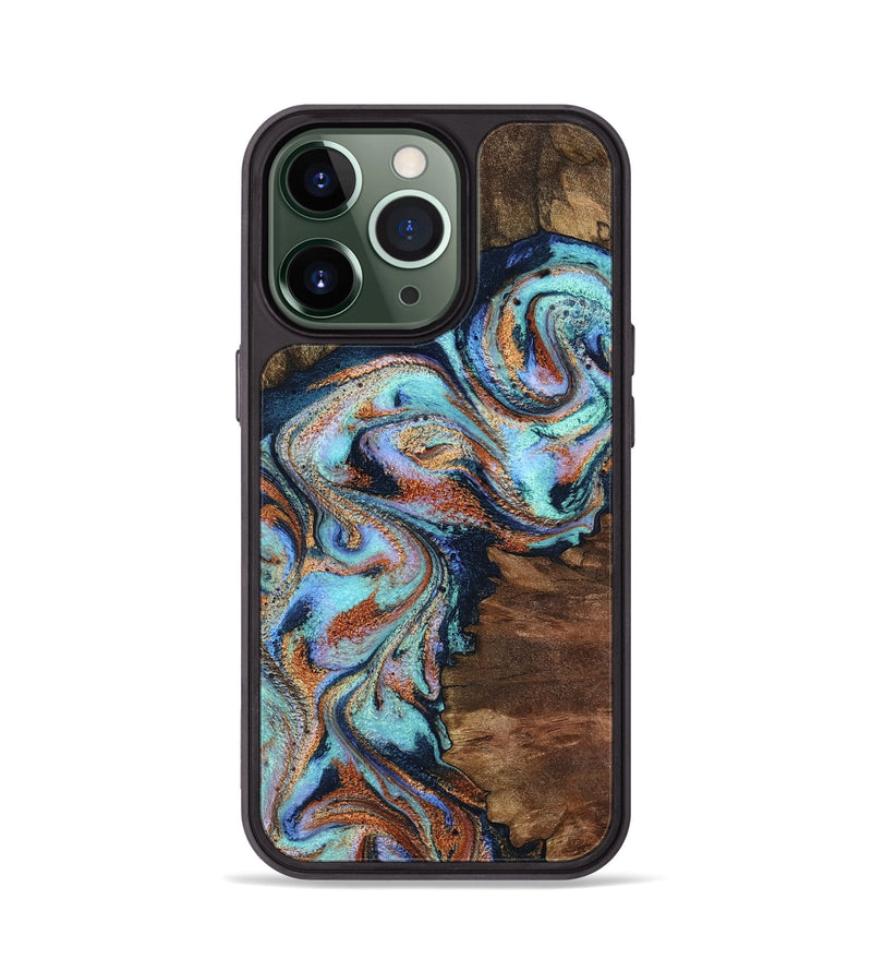 iPhone 13 Pro Wood Phone Case - Claire (Teal & Gold, 801646)