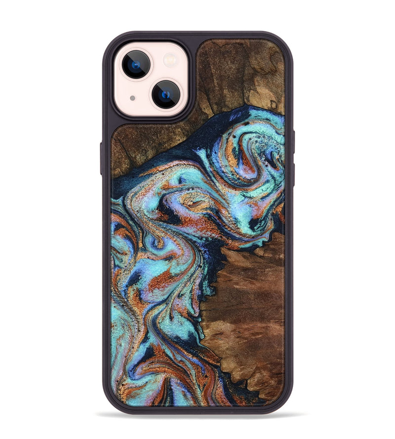 iPhone 14 Plus Wood Phone Case - Claire (Teal & Gold, 801646)