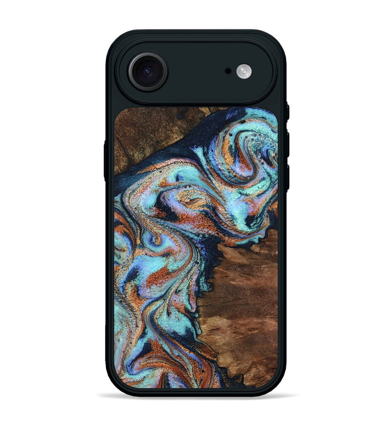iPhone 17 Air Wood Phone Case - Claire (Teal & Gold, 801646)