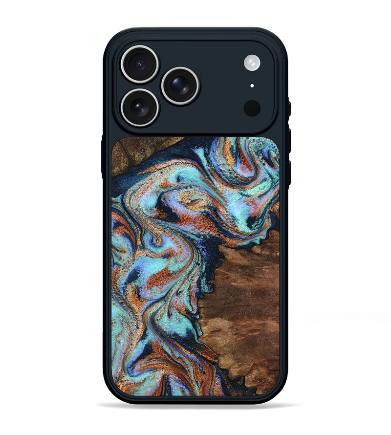 iPhone 17 Pro Max Wood Phone Case - Claire (Teal & Gold, 801646)